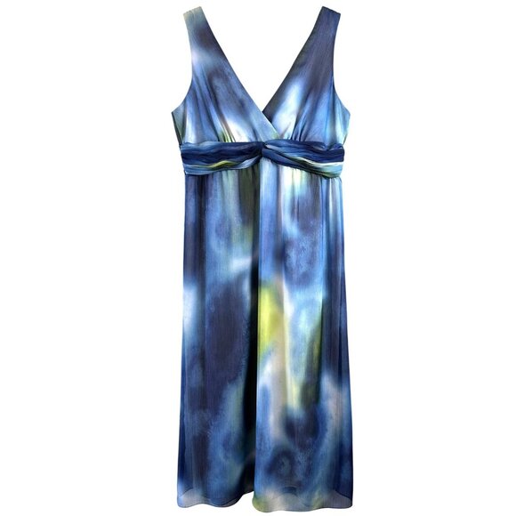 Chico's Blue Tie Dye Gathered Chiffon Maxi Dress Size 2.5 XL - Picture 2 of 5